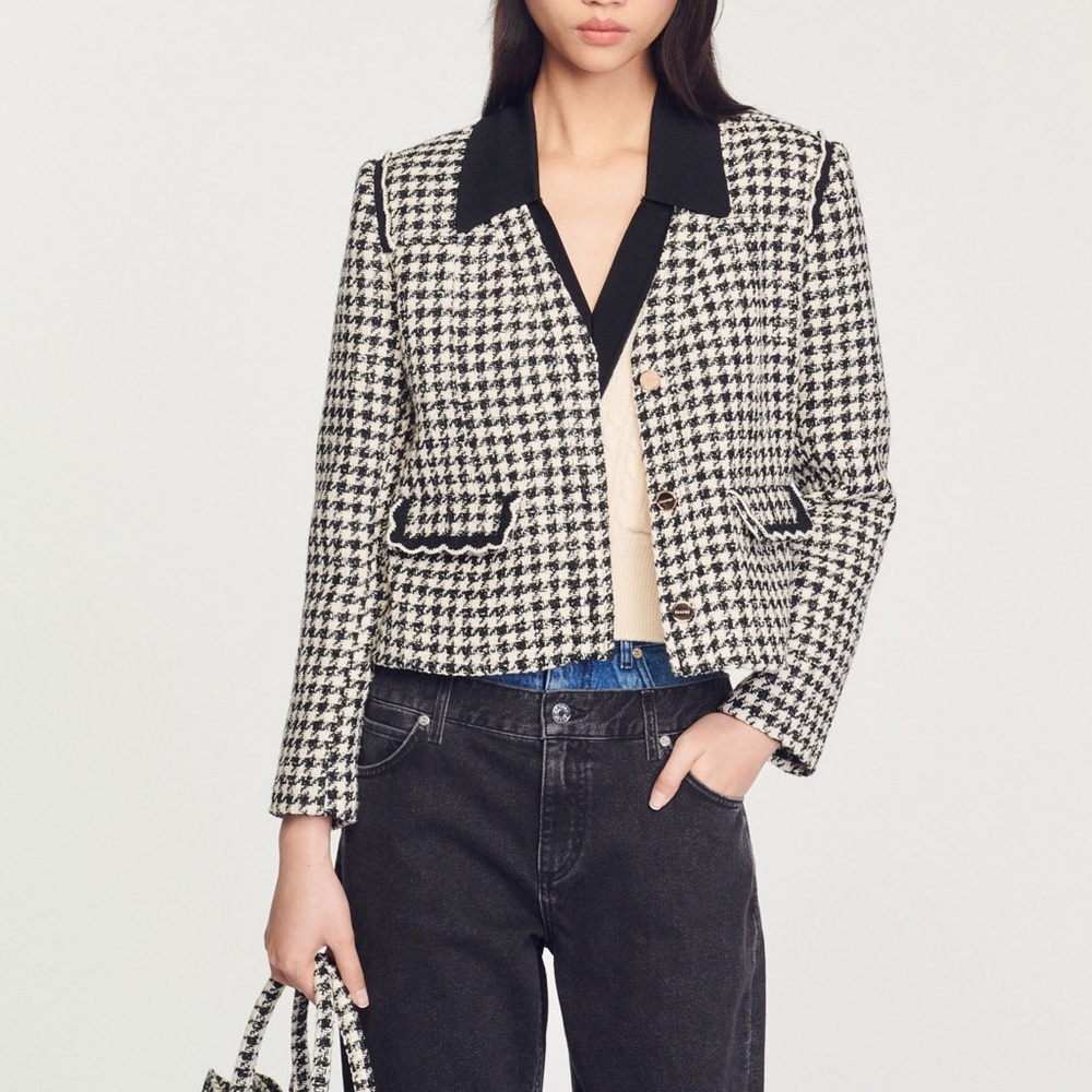Sandro Black and White Houndstooth Blazer